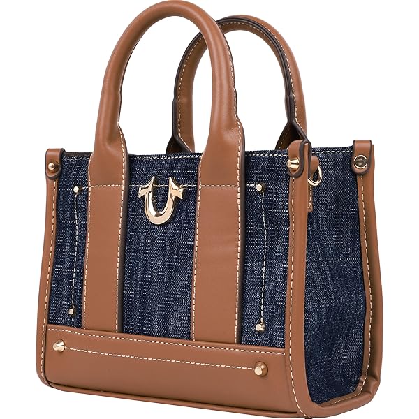Minibolso Tote Crossbody True Religion de Mezclilla y Piel