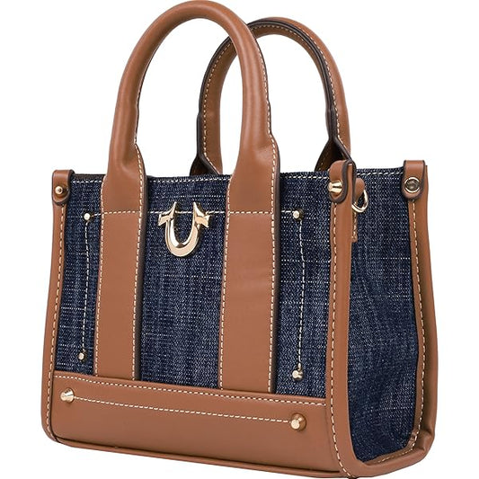 Minibolso Tote Crossbody True Religion de Mezclilla y Piel