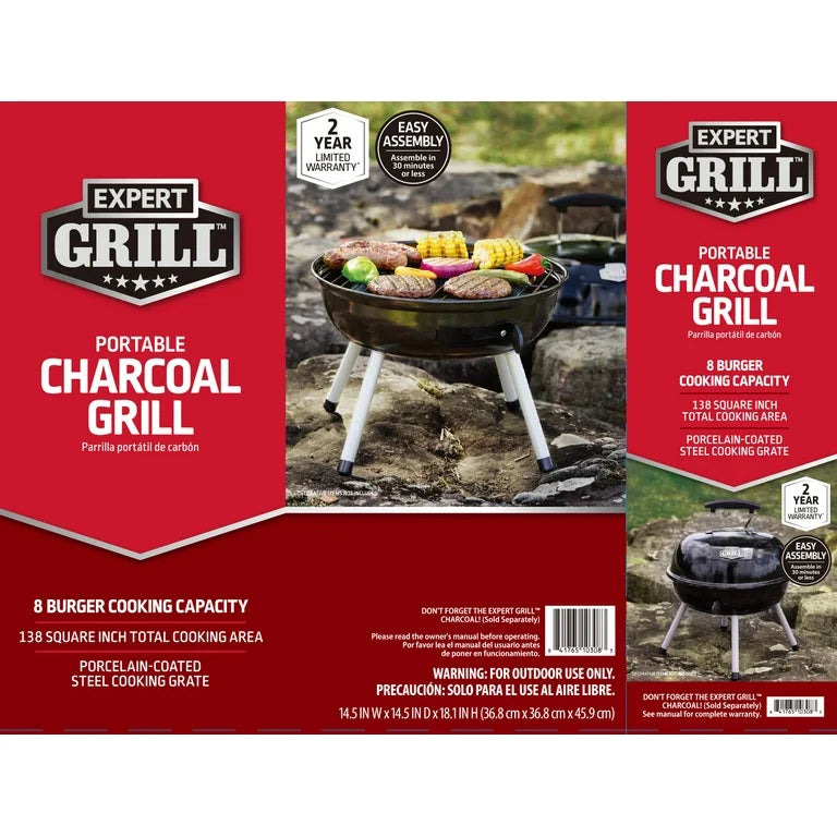 Expert Grill Parrilla Portátil de Carbón de 14.5 Pulgadas, Negra