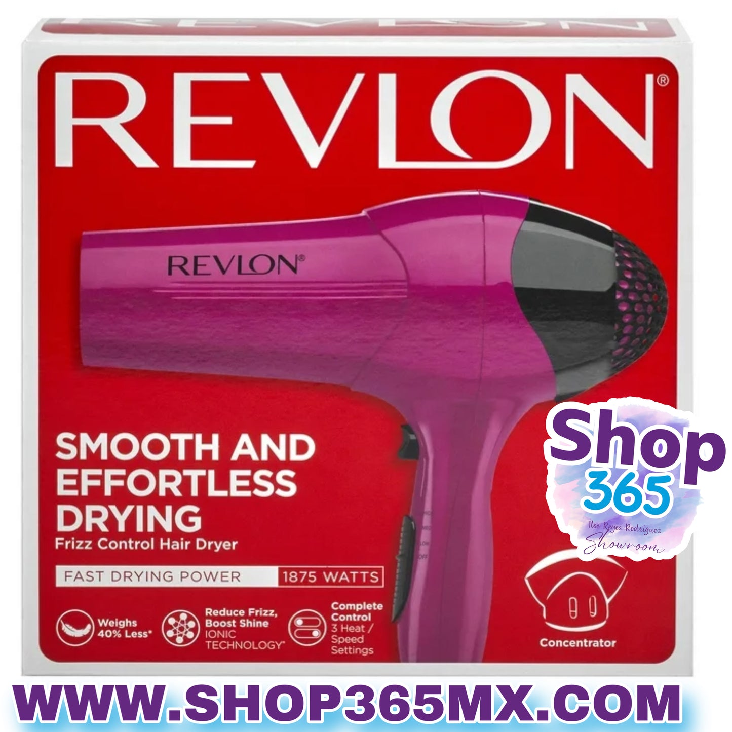 Secador de pelo iónico Revlon 1875W, color baya