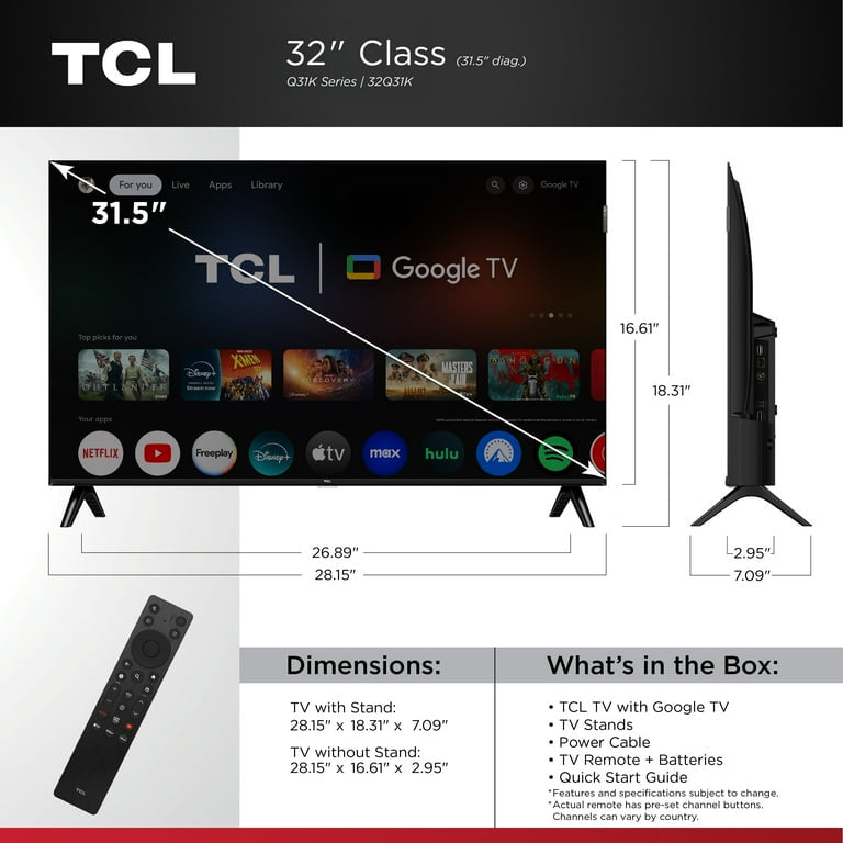 TCL 32" Serie Q31K QLED 1080P FHD Smart Google TV (Nuevo 2025) - 32Q31K
