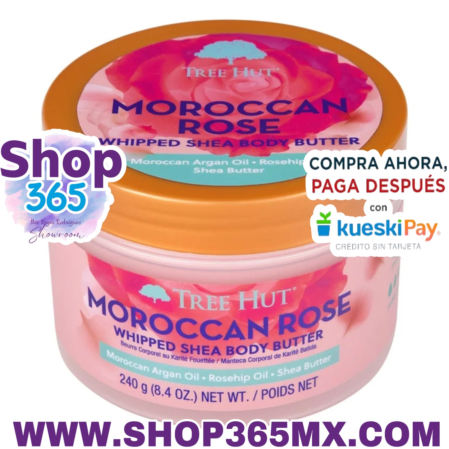 Tree Hut Mantequilla Corporal Batida de Karité Hidratación Ligera para una Piel Suave y Tersa, Rosa Marroquí, 8.4oz