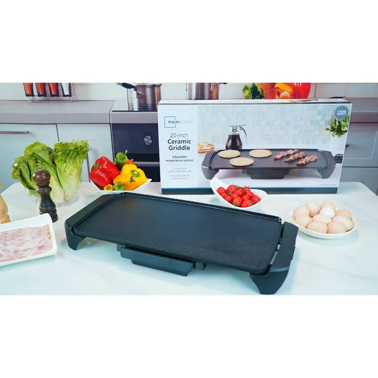 Mainstays Plancha negra de 20" apta para lavavajillas con control de temperatura ajustable