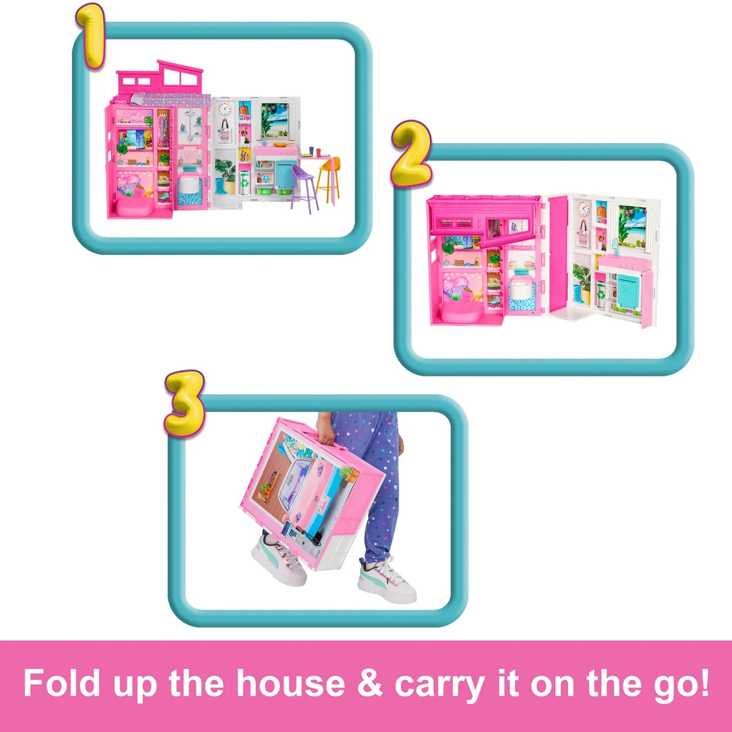 Barbie Casa de Escapada, Juego de Casa de Muñecas con 4 Áreas de Juego, 2 Sillas, Juego de 360 y Accesorios