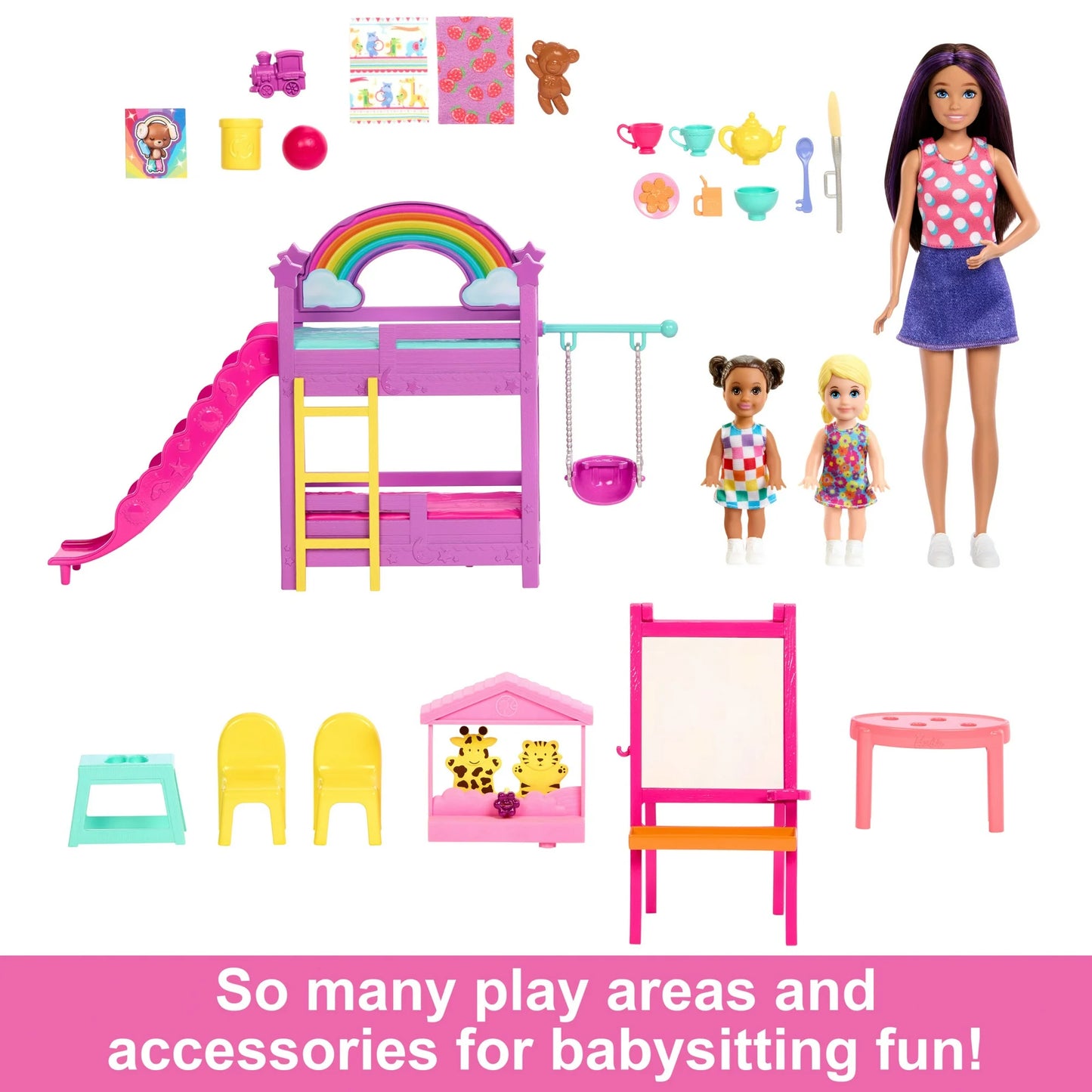 Barbie Skipper Babysitters Inc. Lo Ltimo en Juego de Guardería con 3 Muñecas, Muebles y Más de 15 Accesorios.
