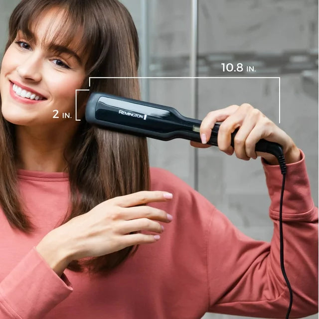 Plancha de pelo Remington de titanio de 1 3/4", tecnología antiestática, color negro