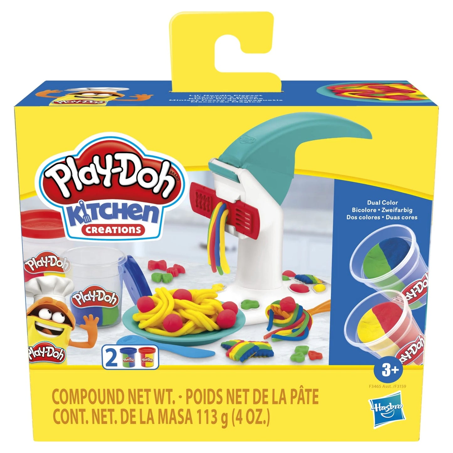 Play-Doh Kitchen Creations Juego de Fideos Lil', 2 Latas Multicolores, Regalos de Navidad para Mayores de 3 Años