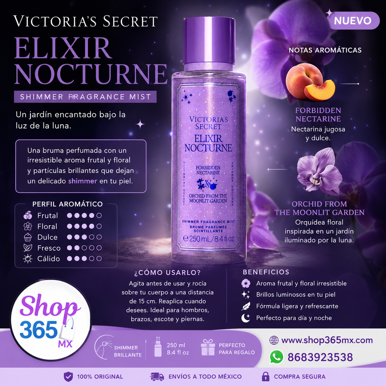 Victoria’s Secret Elixir Nocturne Shimmer Fragrance Mist 250 ml | Forbidden Nectarine & Orchid