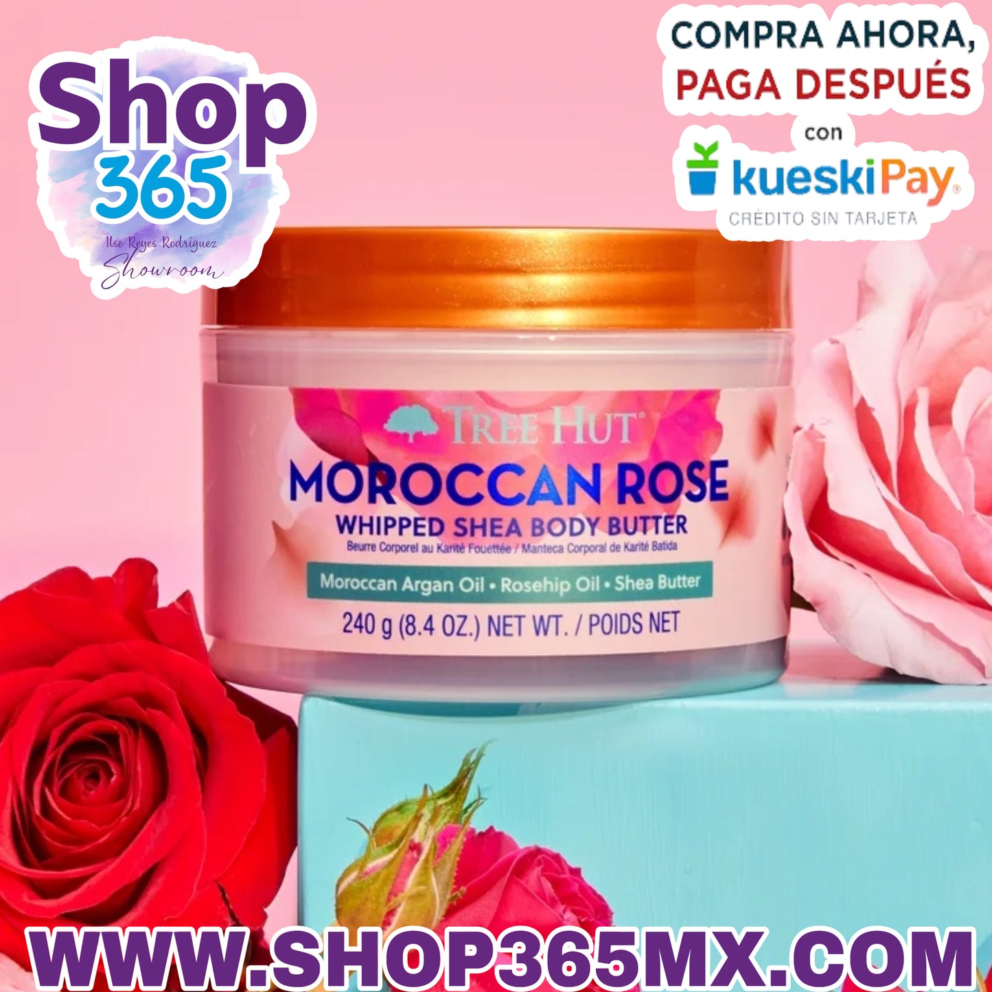 Tree Hut Mantequilla Corporal Batida de Karité Hidratación Ligera para una Piel Suave y Tersa, Rosa Marroquí, 8.4oz