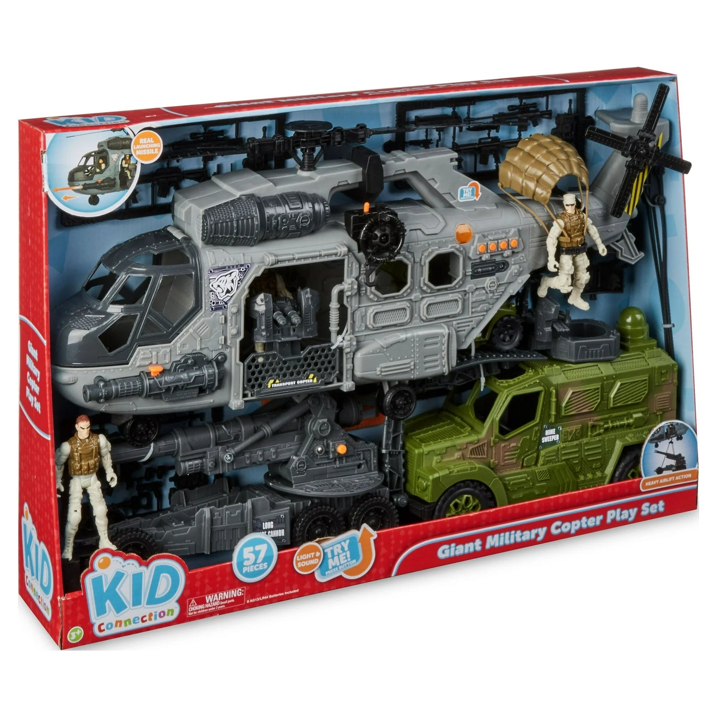 Kid Connection Juego de Juguetes con Helicóptero Gigante y Vehículos Militares 57 Piezas