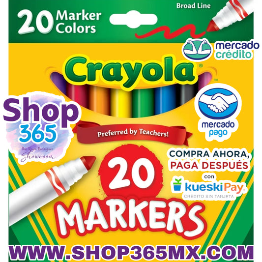 Marcadores Crayola Broad Line, 20 unidades, útiles escolares, colores clásicos, niño