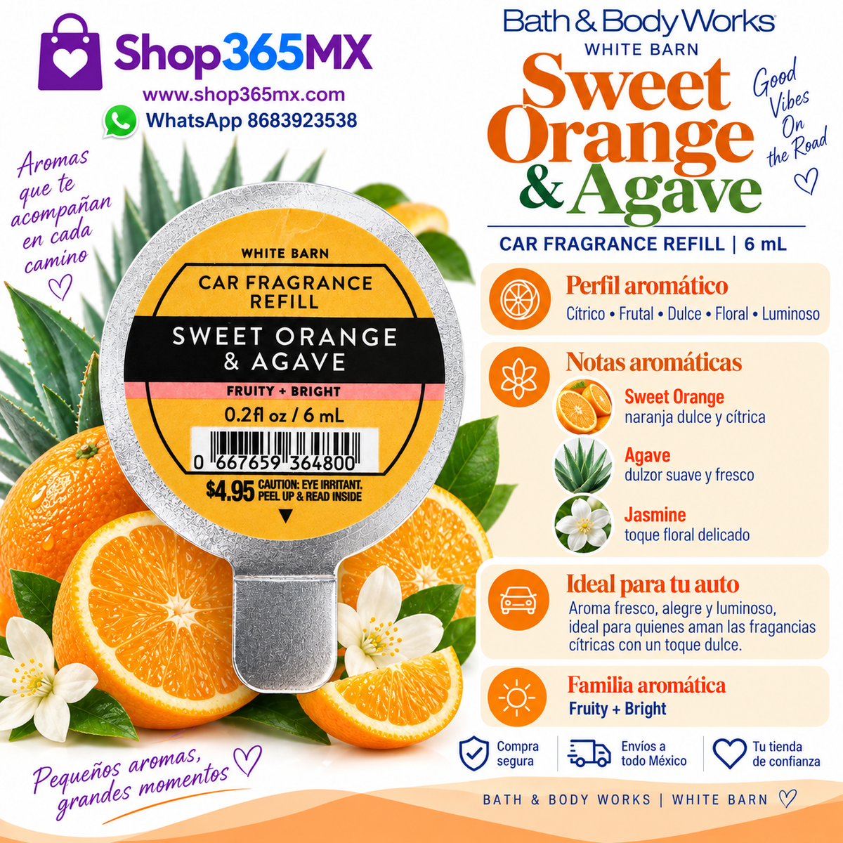 Bath & Body Works Car Fragrance Refill Sweet Orange & Agave 6 ml