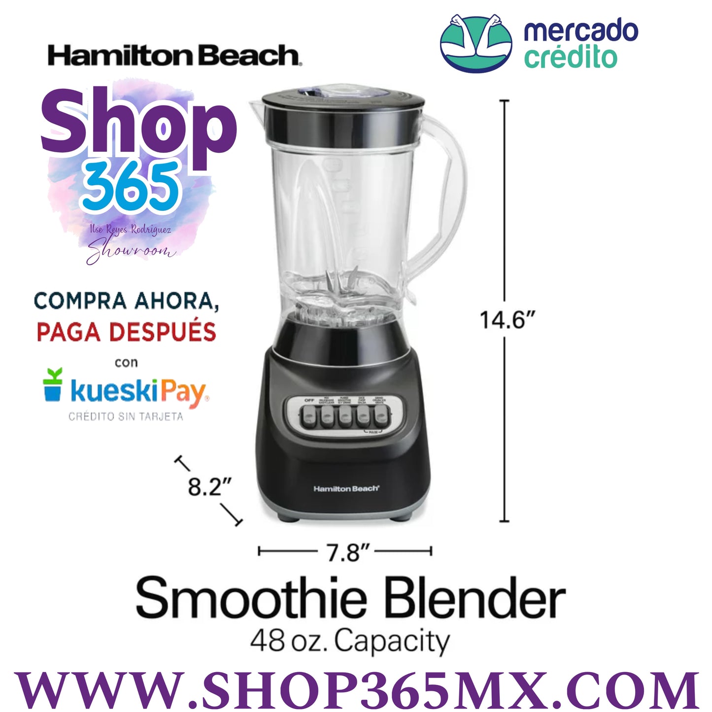 Hamilton Beach Licuadora de Batidos 48 oz. Tarro, 12 Funciones de Mezcla, Negro, 50180F