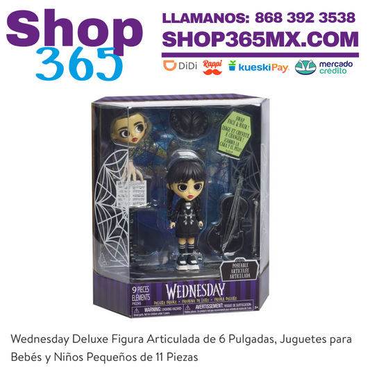 Wednesday Deluxe Figura Articulada de 6 Pulgadas, Juguetes para Bebés y Niños Pequeños de 11 Piezas