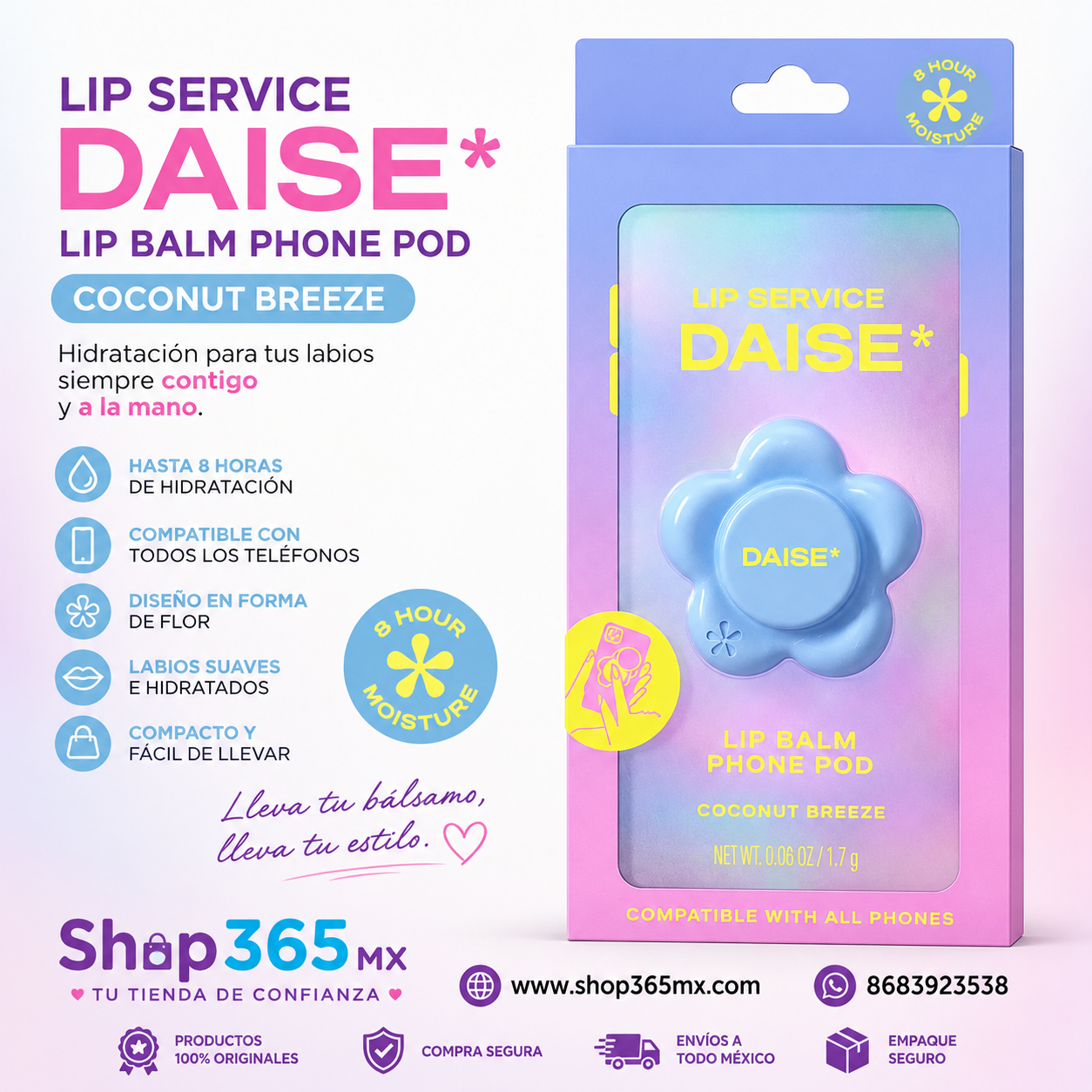 🥥 DAiSE Lip Service Lip Balm Phone Pod Coconut Breeze 1.7 g