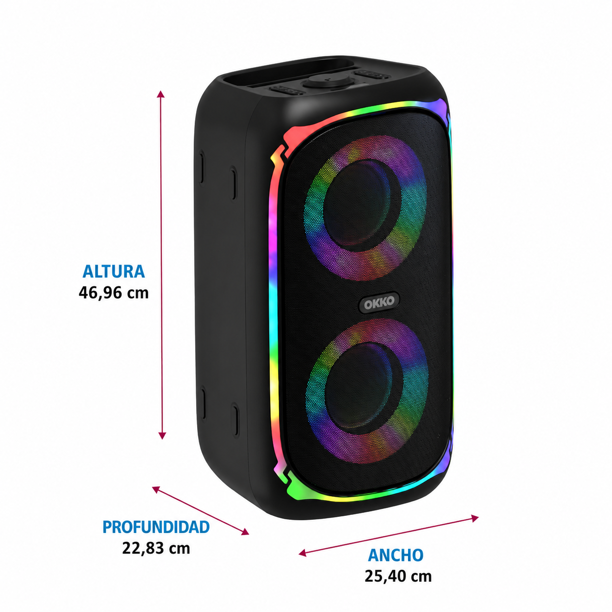 OKKO Altavoz Bluetooth Portátil Sonic Bass V4: Altavoz Inalámbrico para Fiestas con Graves Profundos, Altavoz Karaoke con Puerto para Micrófono, Luces LED, Altavoz Recargable Portátil para Exteriores