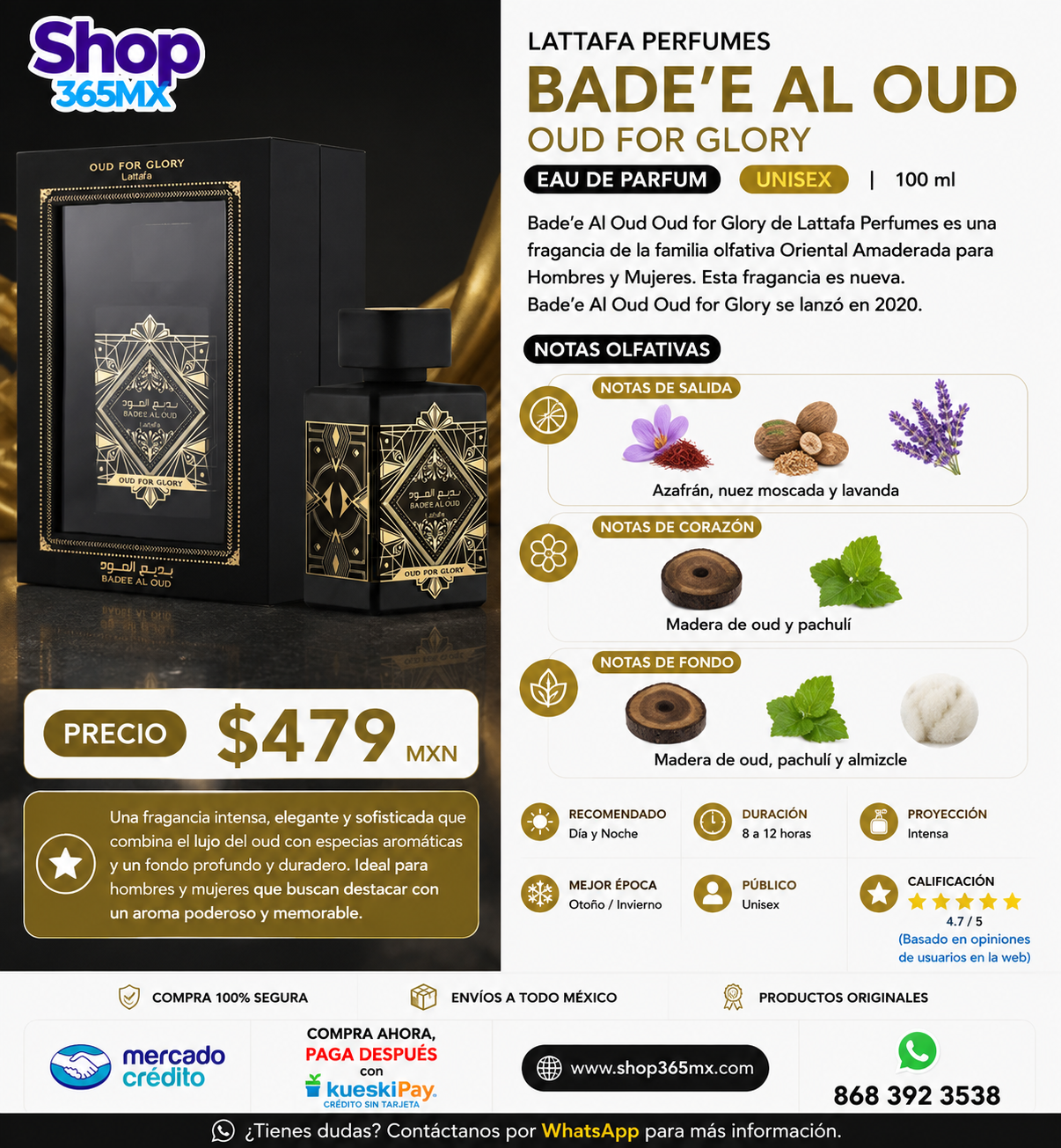 Lattafa Bade’e Al Oud Oud for Glory EDP U 100ML