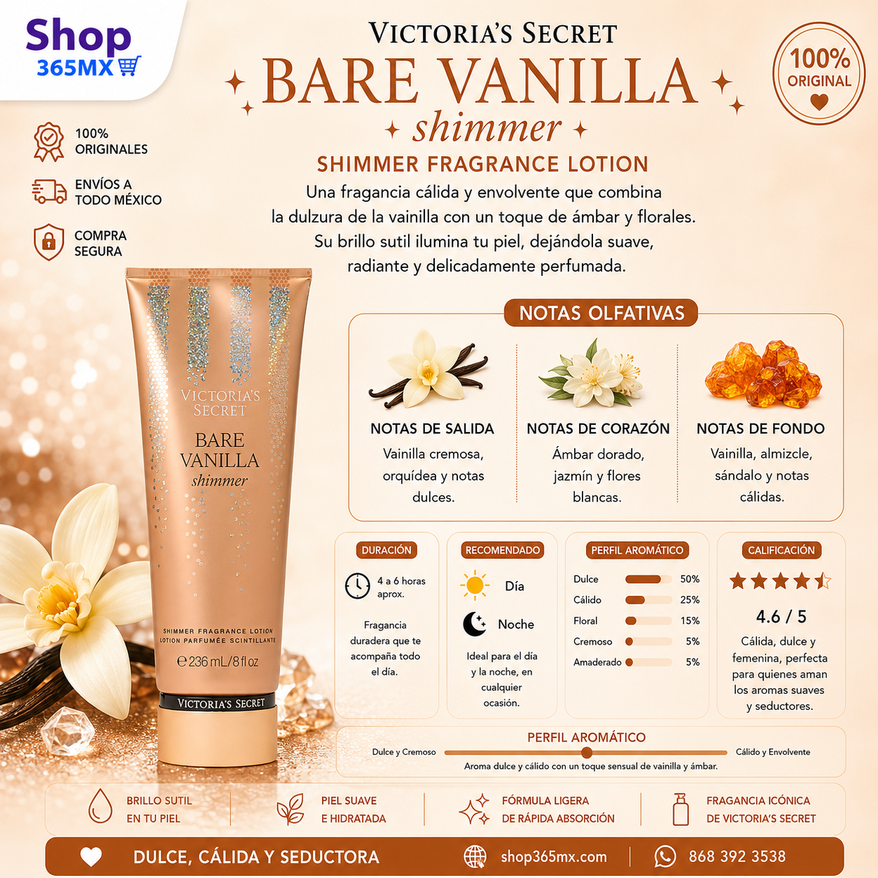 Body Lotion Bare Vanilla Shimmer – Vainilla Cremosa con Brillo Radiante Victoria’s Secret