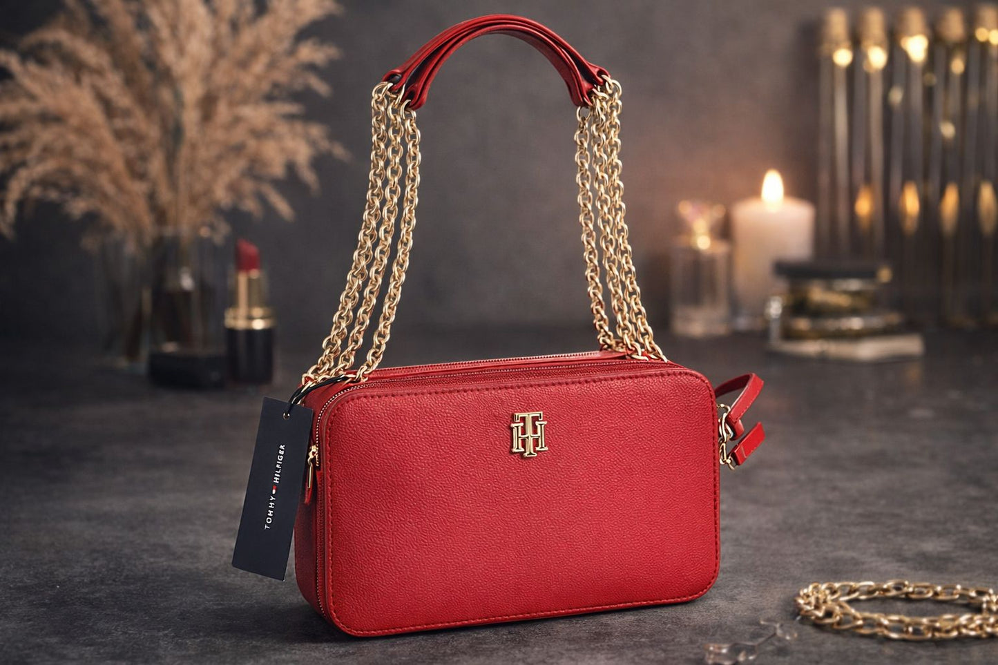 Bolsa Tommy Hilfiger Roja con Cadena Dorada