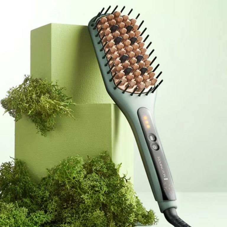PR REMINGTON Botanicals™ Cepillo Alisador 2 en 1 para Mujer, Cerdas de Cerámica con Microacondicionadores de Origen Vegetal, Verde