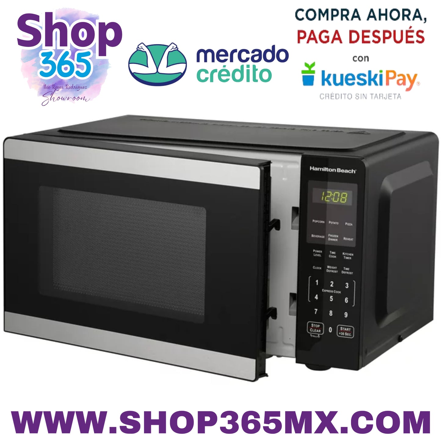 Horno microondas para encimera Hamilton Beach de 0,9 pies cúbicos, 900 vatios, acero inoxidable, nuevo