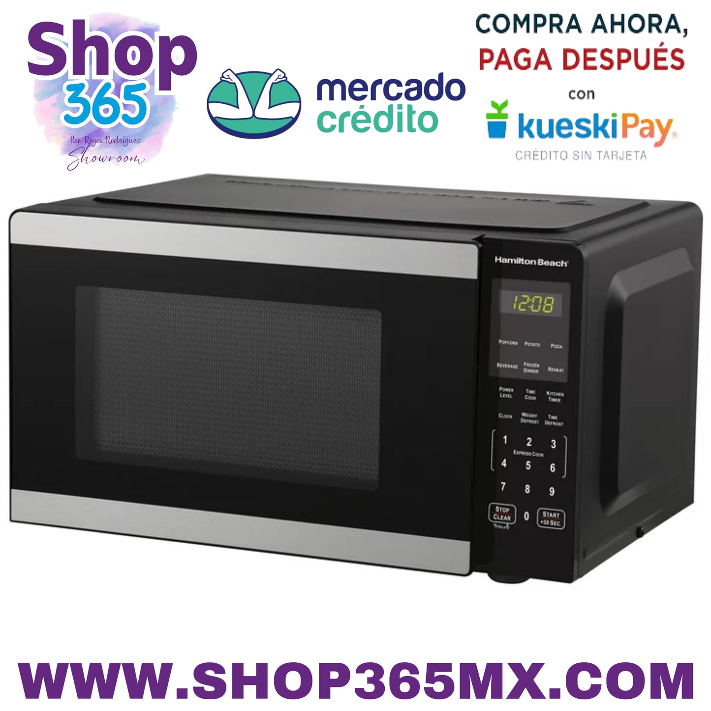 Horno microondas para encimera Hamilton Beach de 0,9 pies cúbicos, 900 vatios, acero inoxidable, nuevo