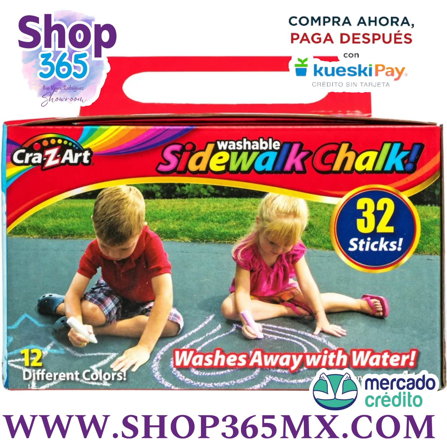 Cra-Z-Art Tiza lavable para aceras, 32 unidades, multicolor, para niños y adultos