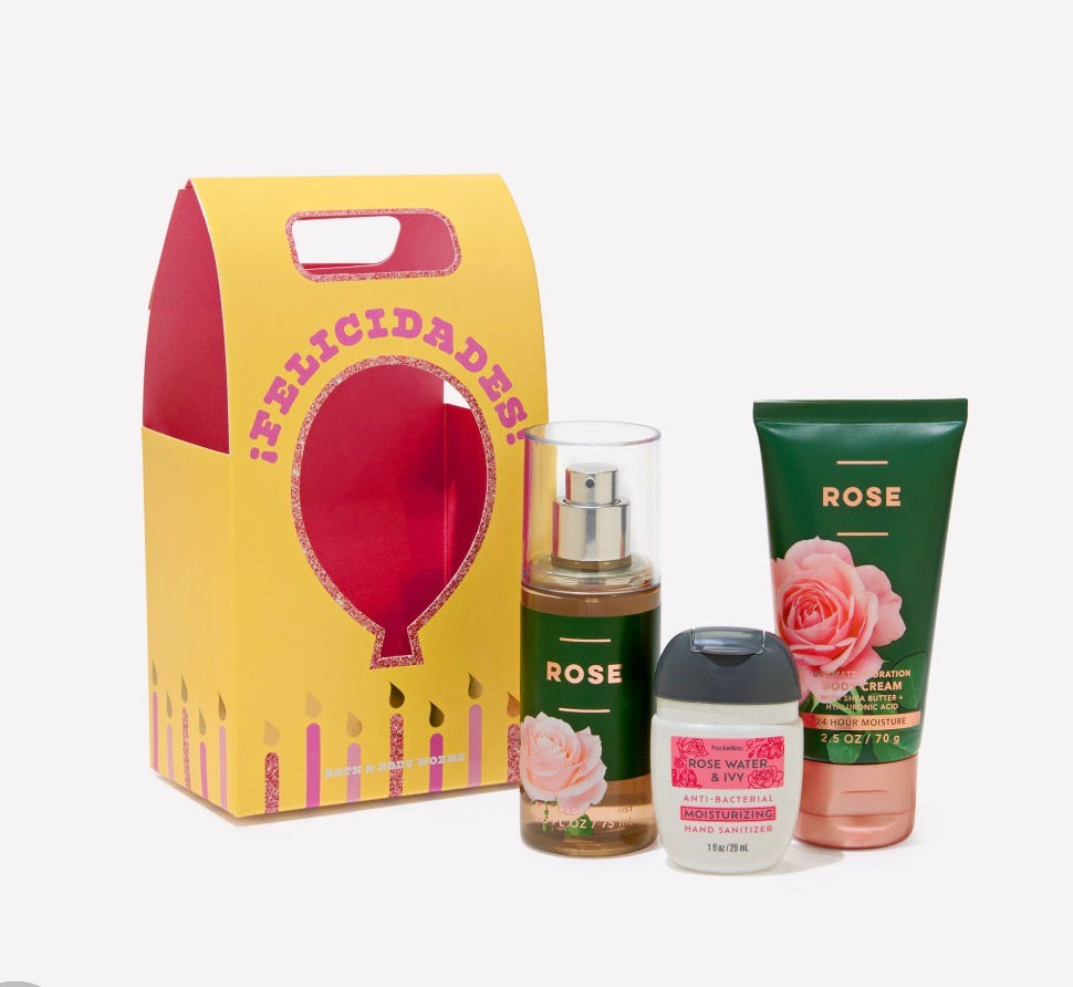 Bath & Body Works Rose – Set de Regalo 3 Piezas con Bolsa Felicidades