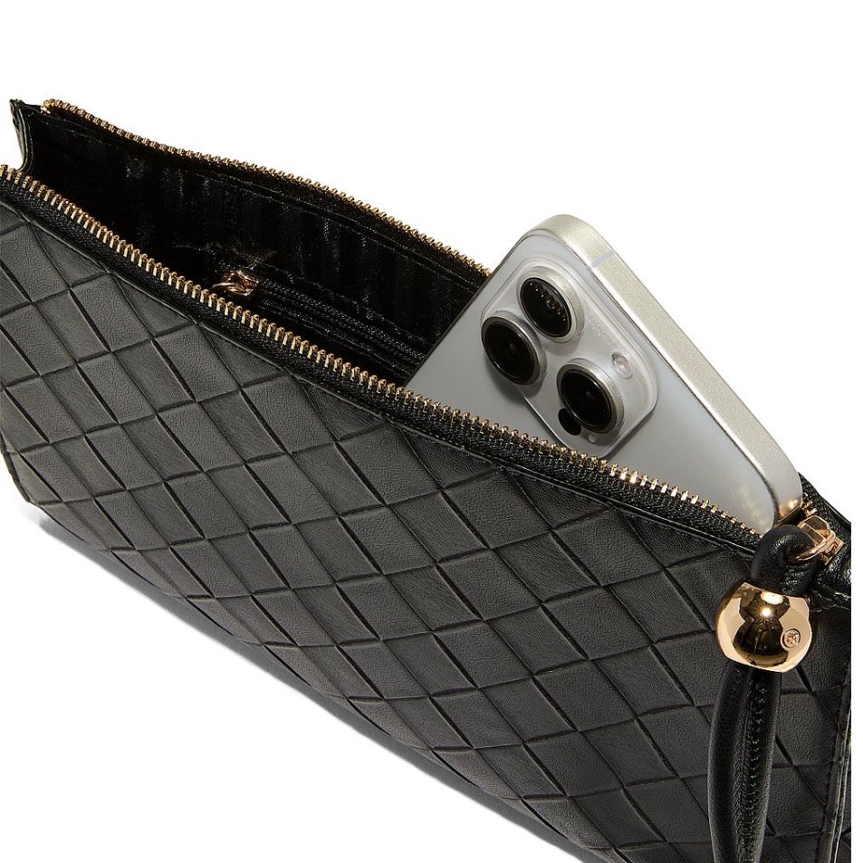 Victoria’s Secret Large Pouch Wristlet Black Woven Clutch Negro Tejido