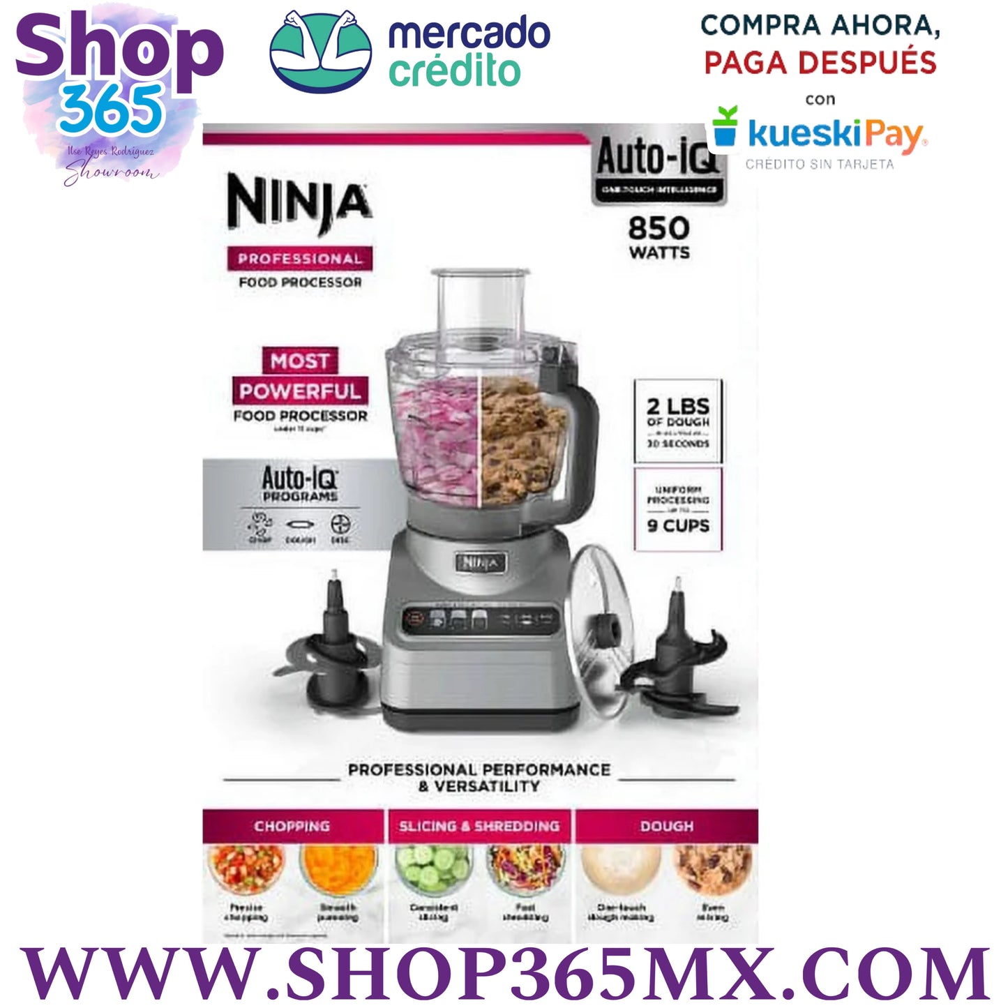 Ninja Procesador de Alimentos Profesional 850 Vatios, Capacidad de 9 Tazas, Programas Preestablecidos Auto-iQ, BN600