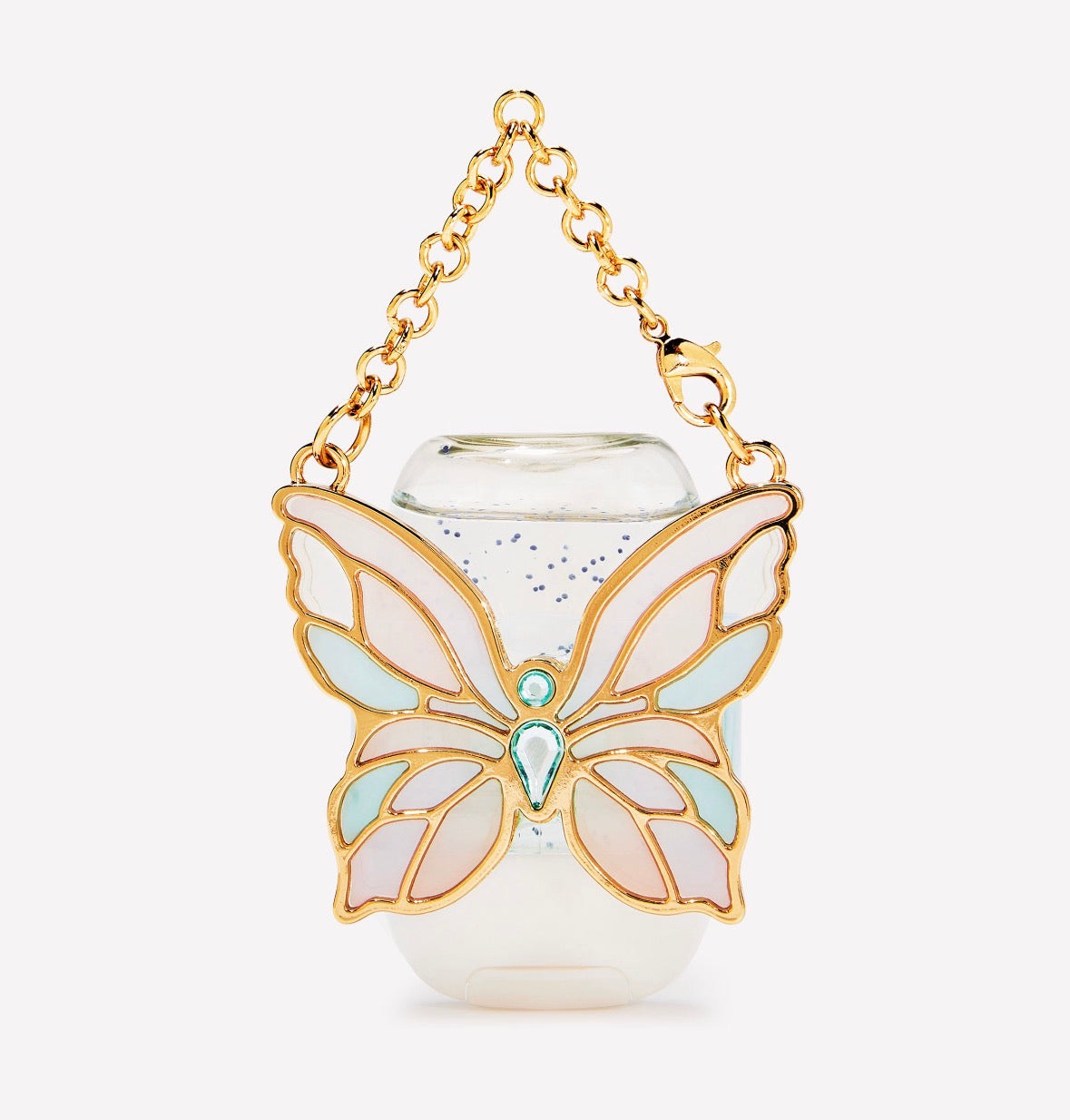 🦋 Porta Gel Antibacterial Mariposa con Cadena Dorada