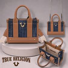 Minibolso Tote Crossbody True Religion de Mezclilla y Piel
