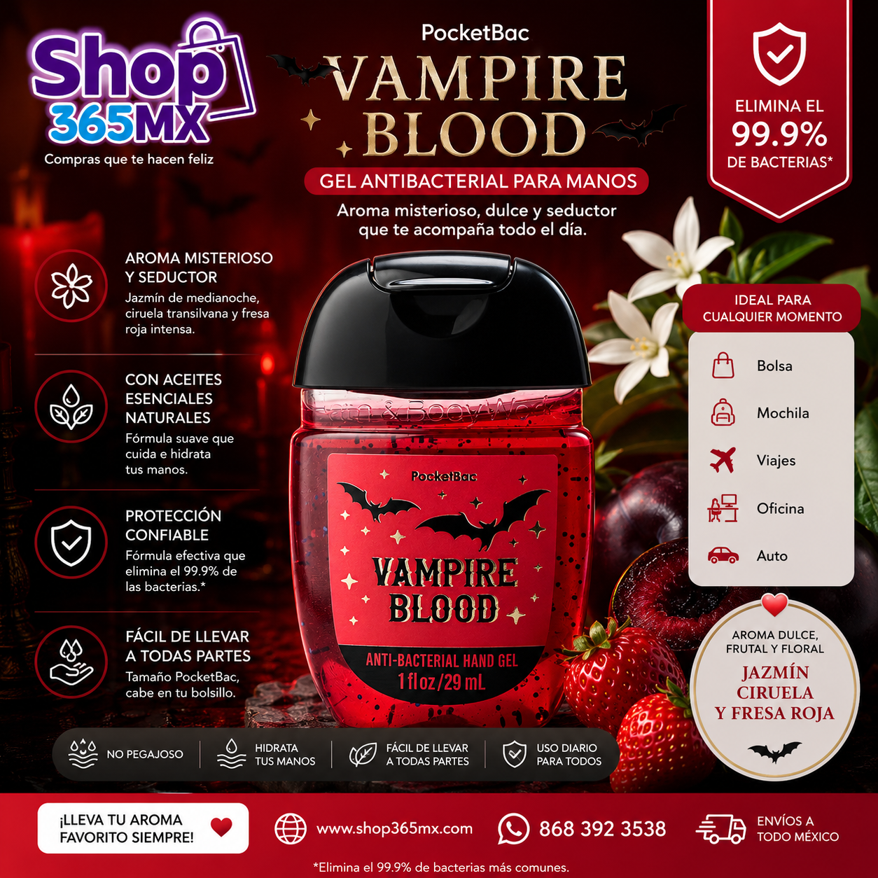 Gel Antibacterial Vampire Blood PocketBac Bath & Body Works 29 ml