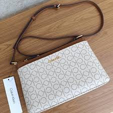 Bolsa Calvin Klein Crossbody Original - Monograma Logo Beige/Café