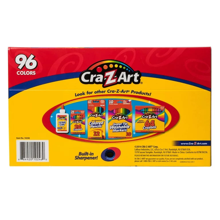 Cra-Z-Art Crayones de 96 unidades, paquete a granel con sacapuntas incorporado, multicolor, regreso a la escuela