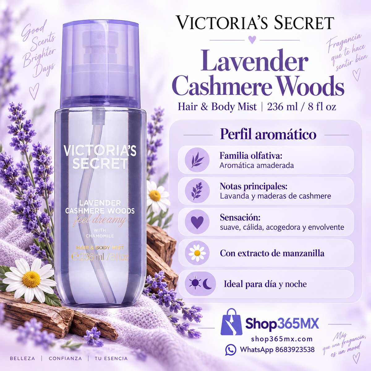💜 Victoria’s Secret Lavender Cashmere Woods Hair & Body Mist 236 ml