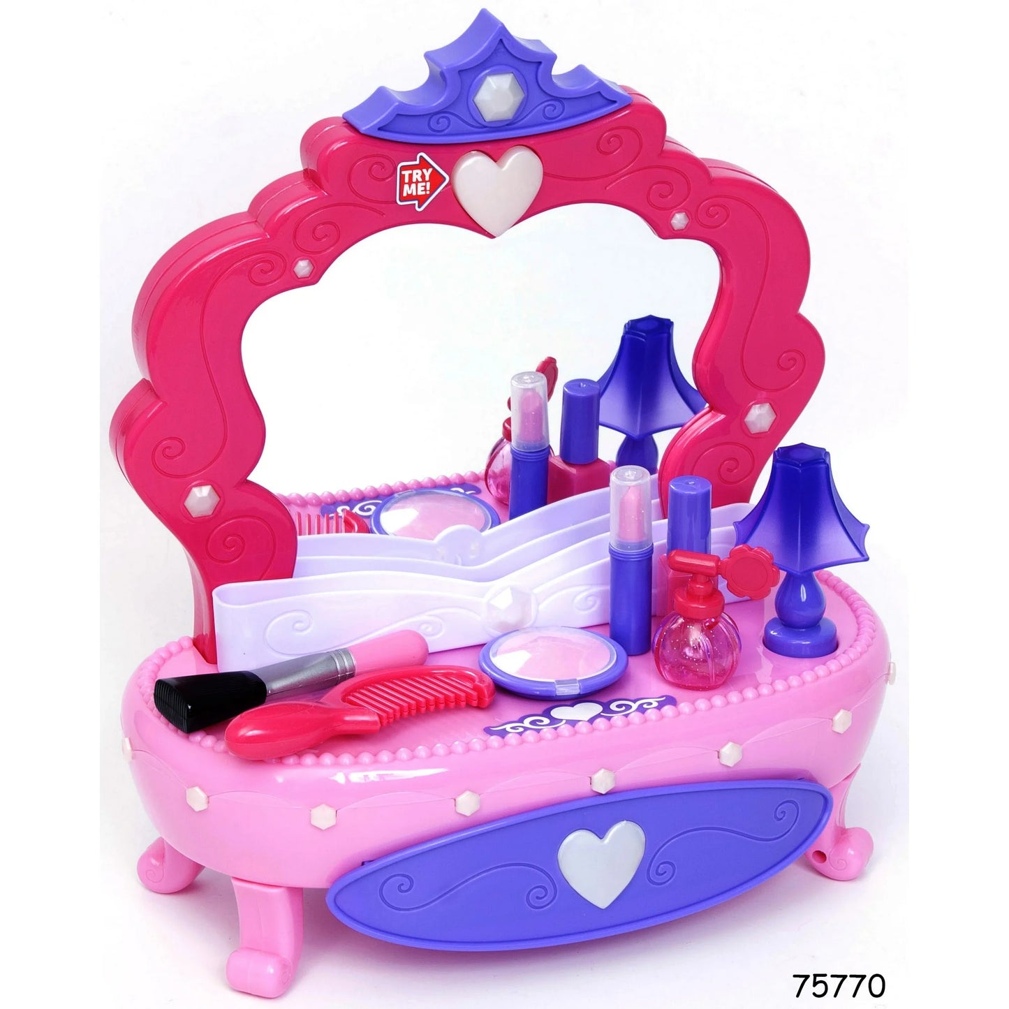 Kid Connection Tocador de Plástico Iluminado con Cajón de Almacenamiento, 7 Piezas, Juguete para Bebés y Niños Pequeños