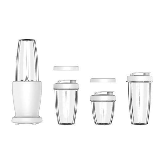 Mainstays Juego de Licuadora de 10 Piezas, Blanco Ártico, 300W, con 3 Frascos (10oz, 16oz, 18oz), 2 Tapas para Beber, Cuchilla de Acero Inoxidable