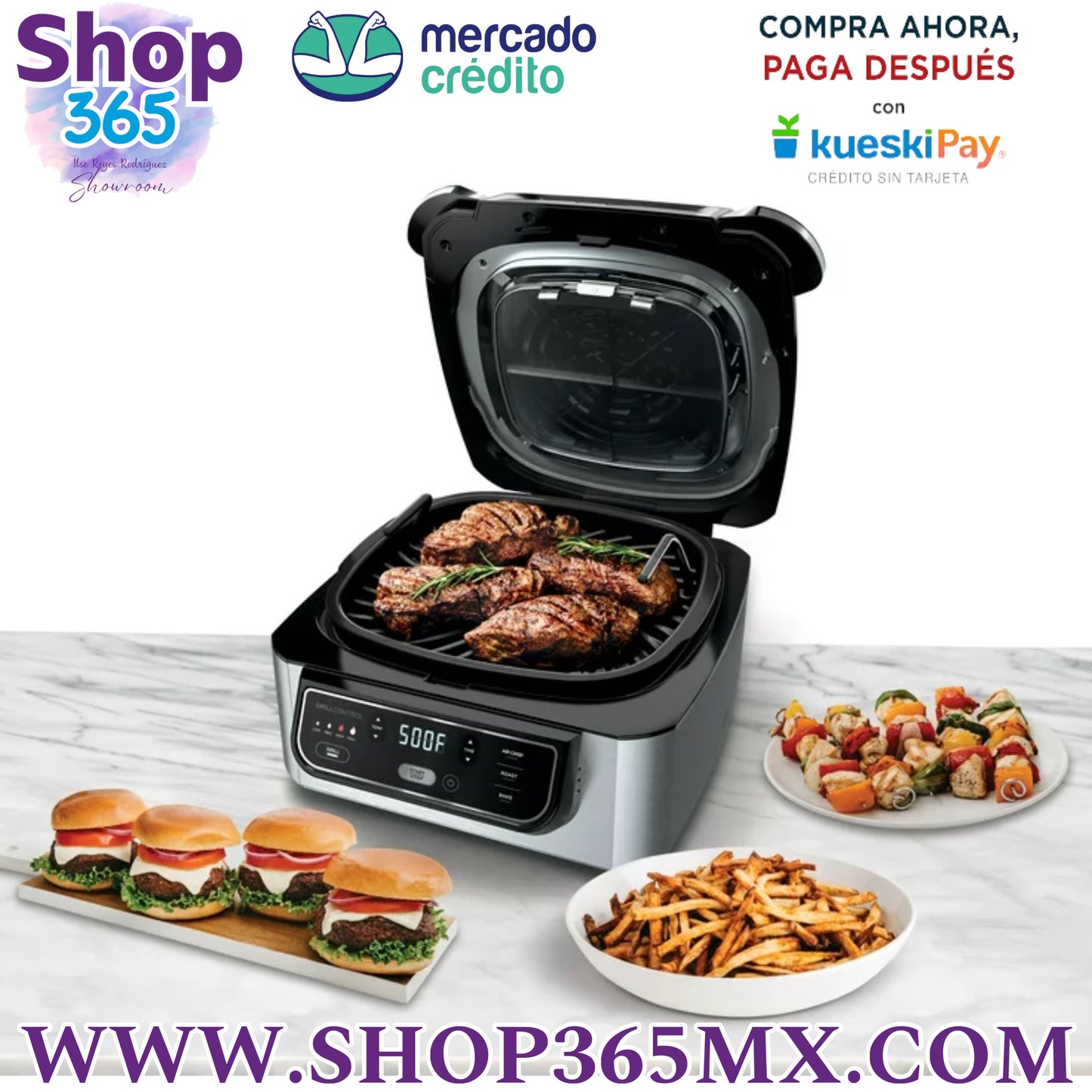 Foodi 4-in-1 Indoor Grill Ninja con Freidora de Aire de 4 Qt, Asado, Horneado y Tecnología de Parrilla Ciclónica, Negro / Inoxidable AG300