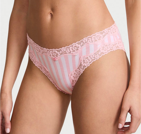 Victoria’s Secret Lace-Trim Stripe Bikini Panty – Rosa y Blanco 🎀