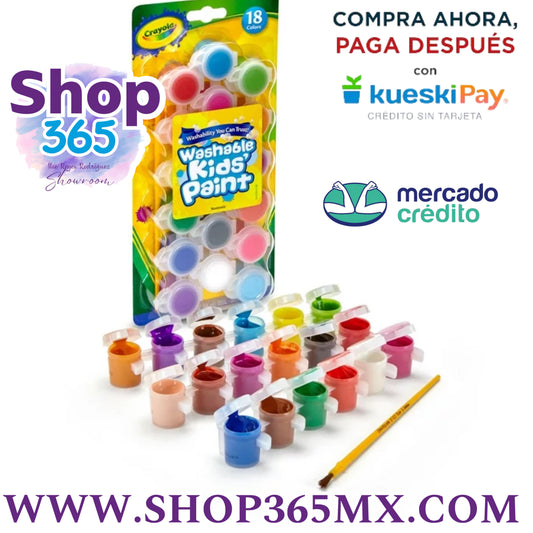 Crayola Juego de botes de pintura lavables para niños, 18 colores