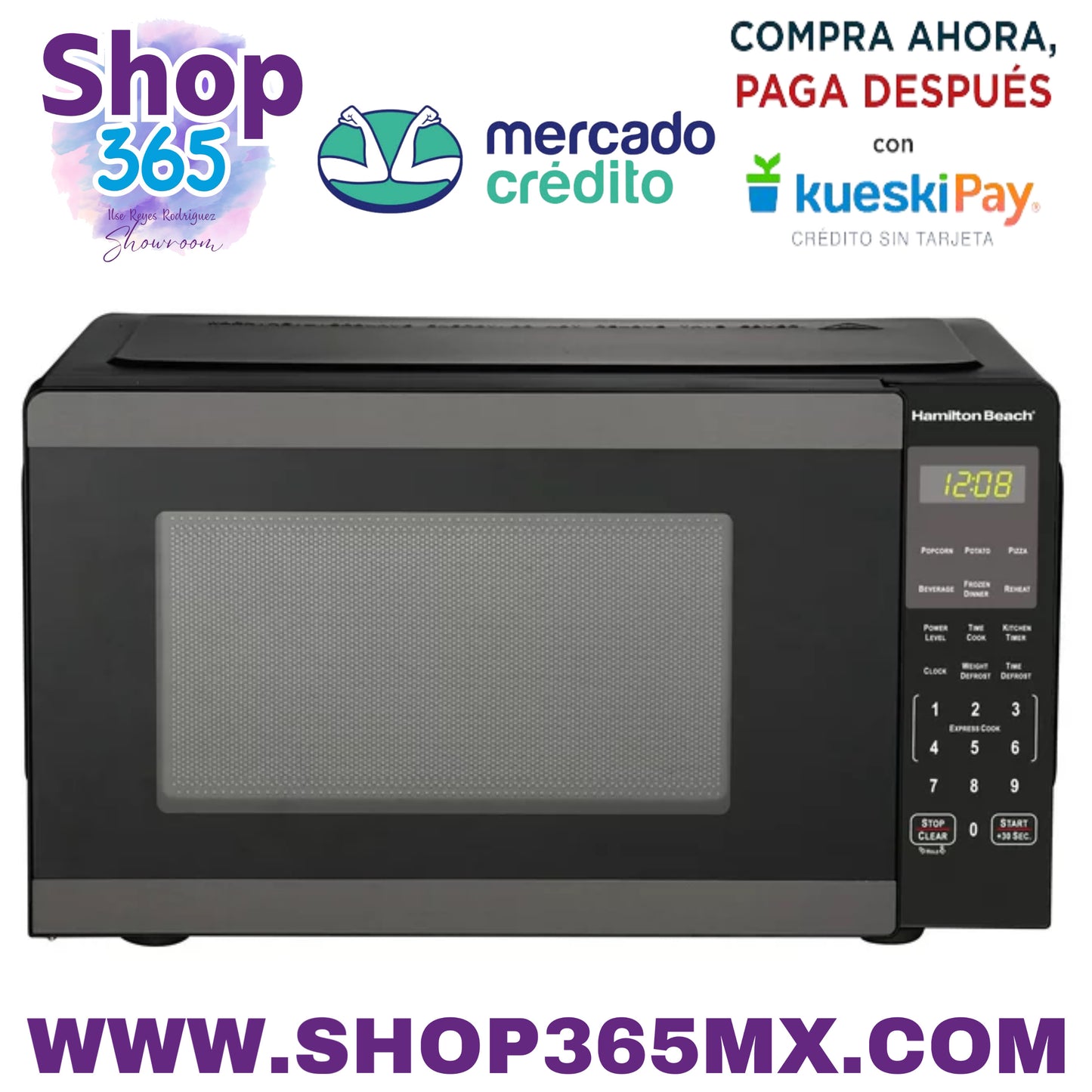 Horno microondas para encimera Hamilton Beach de 0,9 pies cúbicos, 900 vatios, acero inoxidable negro, nuevo