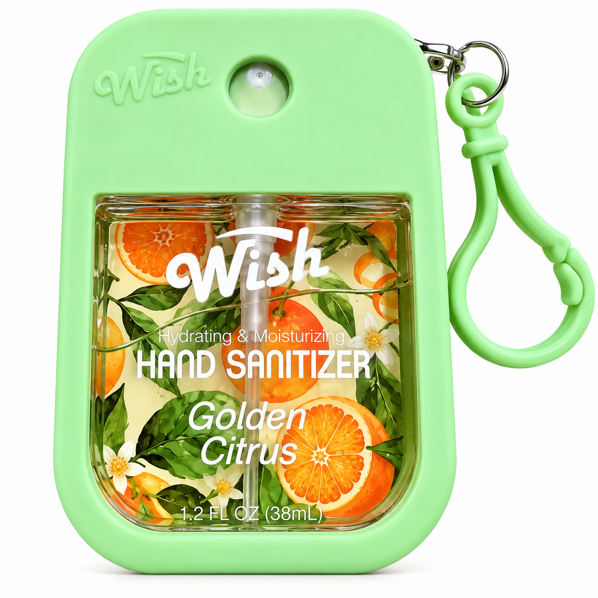 Sanitizante de Manos Wish Golden Citrus 38 ml con Holder Verde Menta