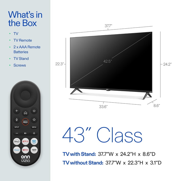 onn Smart TV 4K UHD de 43" con Alimentación VIZIO, 43S4V1