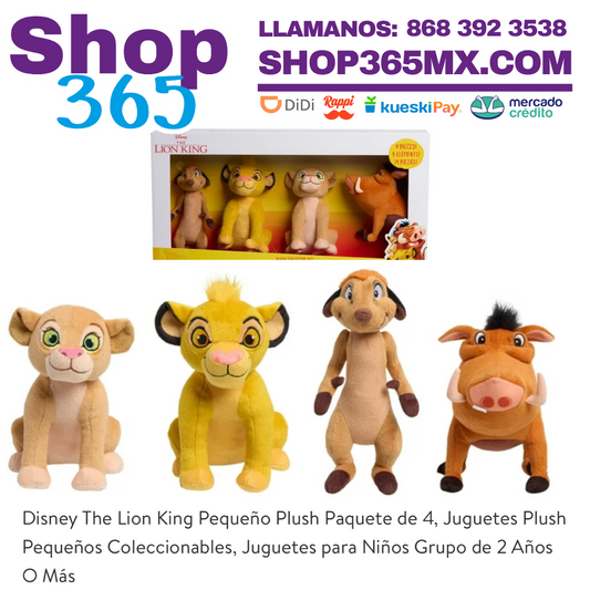 Disney The Lion King Pequeño Plush Paquete de 4, Juguetes Plush Pequeños Coleccionables, Juguetes para Niños Grupo de 2 Años O Más