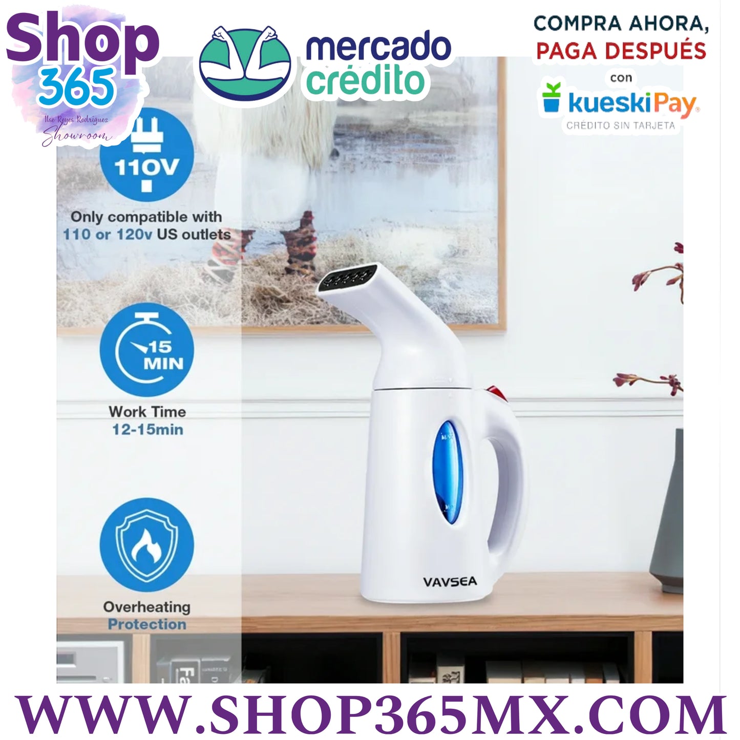 Steamer VAVSEA Vapor para Ropa, 700w Portable Garment Función de Apagado Automático, Arrugas / Vapor / Suavizado / Limpiar / Esterilizar, Blanco