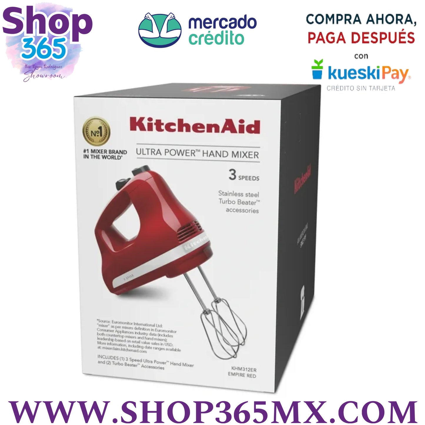 KitchenAid Mezclador de Mano 3 Velocidades, Imperio Rojo, KHM312