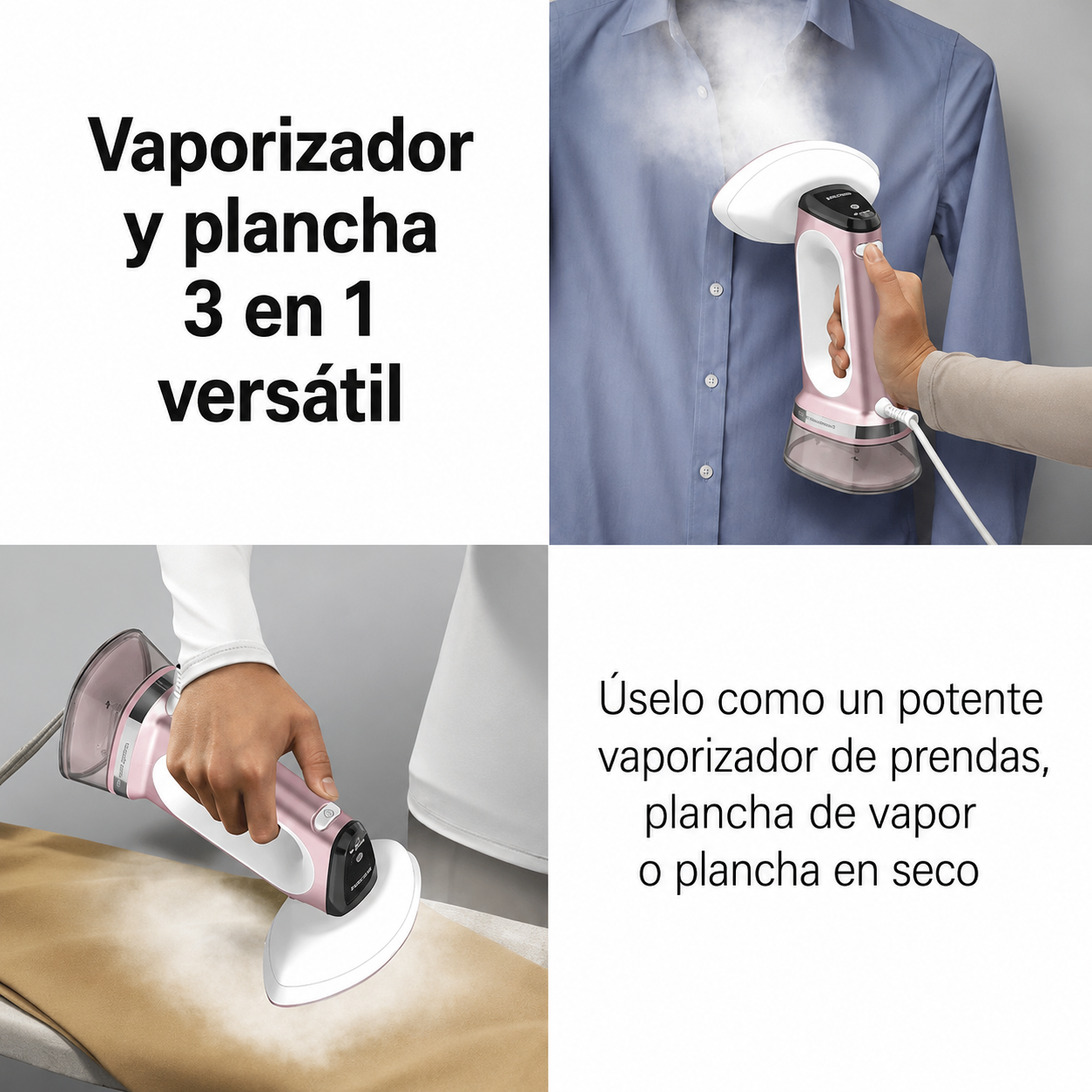 Hamilton Beach Vaporizador/hierro para Ropa 3 en 1: Versátil, Control de Vapor Ajustable y Selección de Telas