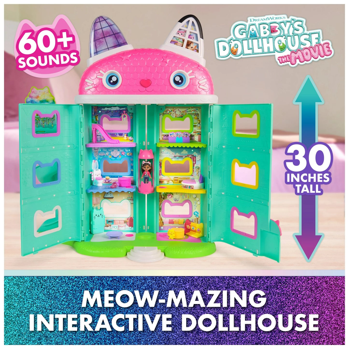 Gabby's Dollhouse: la Película, Dollhouse Meow-mazing con Sonido FX, Accesorios y Orejas Interactivas Adicionales (Exclusivo de Walmart)