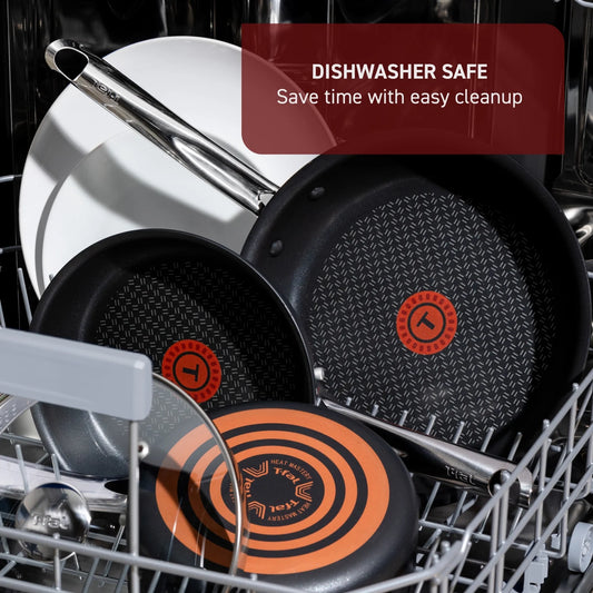 T-fal Cook & Strain Juego de Sartenes Antiadherentes de 2 Piezas, Sartenes de 10 y 11,5 Pulgadas, Negro